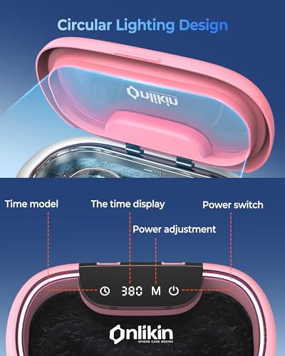 35W Ultrasonic Jewelry Cleaner, 45KHz Retainer Cleaner for Jewelry, 5 Timer & 3 Power Modes, Eyeglasses, Rings, Watch Strap, Dentures - 20oz, 304 Stainless Steel Tank, Quiet <38dB (Pink) - color: Pink