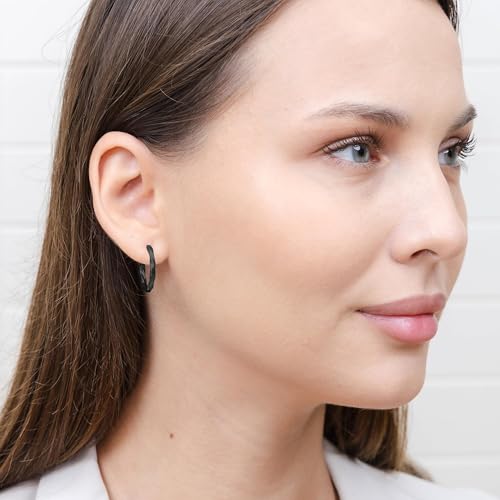 Hoops & Loops 925 Sterling Silver Twisted Hoop Earrings for Women - Hypoallergenic 14K Gold, Rose Gold, Black Flash Plated 2mm Thin Twist Design Round Click-Top Hoops, 15/20/25/30/35/40/50/60mm - color: 15,20,25mm - Black