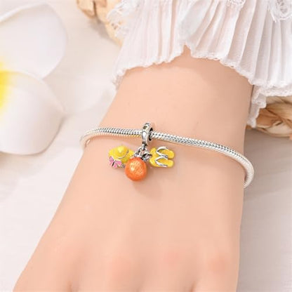 Pandach 925 Sterling Silver Charms for Bracelets and Necklaces Travel Round The World Beads Charms Relaxation Dangle Pendant,Jewelry Beads Gifts for Women - style: Beach Holiday Charms