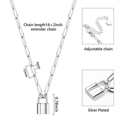 Lock Necklace for Women Paperclip Link Chain Padlock Necklace Non-Tarnish - color: Silver - 1 PC Paperclip Chain Lock Necklace