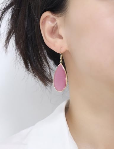 BaubleStar Natural Crystal Healing Stone Earrings Statement Teardrop Dangle Earrings for Women - color: Light RosePink