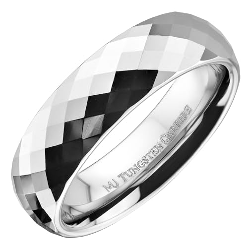 Tungsten Carbide Faceted Honeycomb Wedding Band Plated in Gold, Rose Gold or Black Ring - color: Polished-6mm