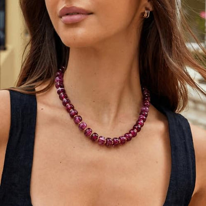 Chunky Colorful Choker Necklace for Women - Summer Beach Round Resin Beads Necklace, Trendy Statement Summer Beach Jewelry Birthday Gifts for Vacation Holiday - color: 14mm Purple Beads