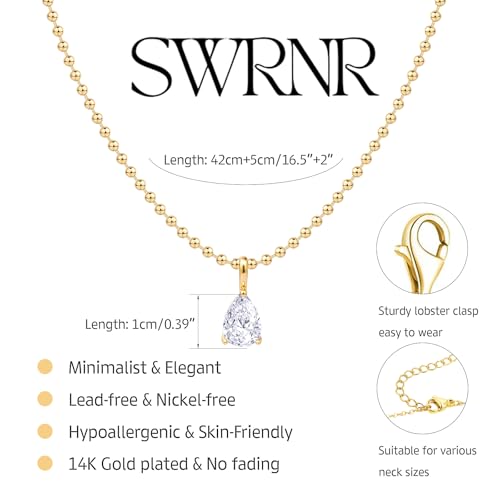 Gold Necklace for Women, Dainty 14K Gold Plated Pendant Necklaces for Women Trendy Simple Choker Chain Cubic Zirconia Circle/Interlocking/Sun/Pearl Necklace Fashion Jewelry Charm Gifts - color: CZ Pendant-2