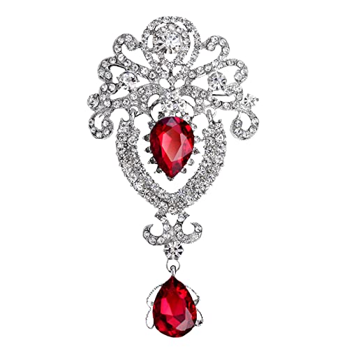 seven wolves Women Crystal Bouquet Brooch Pin All-Match Accessories Rhinestone Brooches and Pins - color: Red B