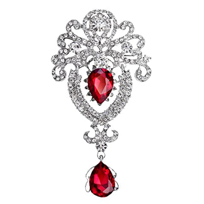 seven wolves Women Crystal Bouquet Brooch Pin All-Match Accessories Rhinestone Brooches and Pins - color: Red B