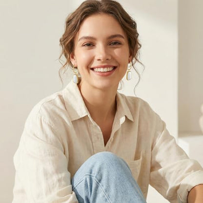 Antique Gold Hammered Disc Drop Earrings Boho Earrings with Two Tone Jewelry Gift - color: EH22699A
