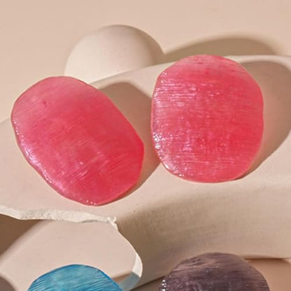Trendy Resin Acrylic Statement Earrings for Women Chunky Geometric Round Drop Stud Styles Fashionable Modern Lightweight Dangle Earring Set - color: A:Pink
