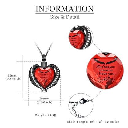 shajwo Cremation Heart Urn Necklace Ashes Jewelry for Women Men Keepsake Pendant Memorial Locket Ash Holder - color: Wing-G Red