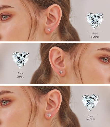 "STUNNING FLAME" Trillion-cut/Cushion-cut/Emerald-cut/Marquise-cut ... 18K White Gold Plated Sterling Silver Cubic Zirconia Simulated Diamond Stud Earrings for Women - color: Heart-Cut, size: small-white gold plated silver