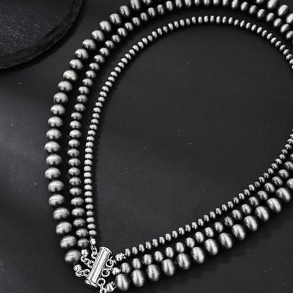 Matte Black Necklace with Triple Strands Designs Portable for Formal Outfits and Casual Styles Everyday Elegant Necklace - color: Double layer