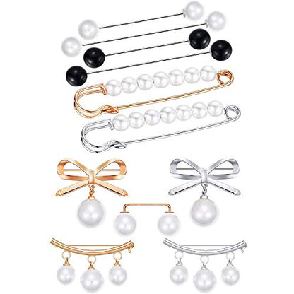 11 PCS Sweater Shawl Safety Pin Faux Pearl Brooch Pins Vintage Shirt Clips for Women