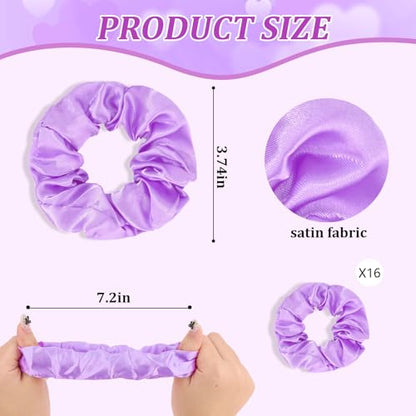 Semato 16 Pcs Satin Scrunchies Bridesmaid Proposal Gifts Hair Ties Scrunchies for Women Girls Bachelorette Party Favors (Lavender) - color: lavender
