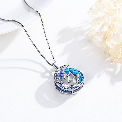 JUSTKIDSTOY Birthday Gifts for Women Girls 925 Sterling Silver Celtic Moon Star Necklace with Blue Crystal Pendant Jewelry for Sister Friends - style: 21st