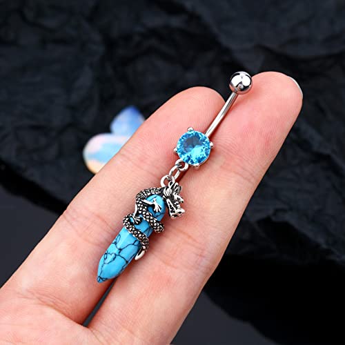 Halloween Belly Button Ring 14G Dragon Dangle Belly Ring Burn Silver Navel Piercing Jewelry Purple Belly Button Piercing - color: Blue