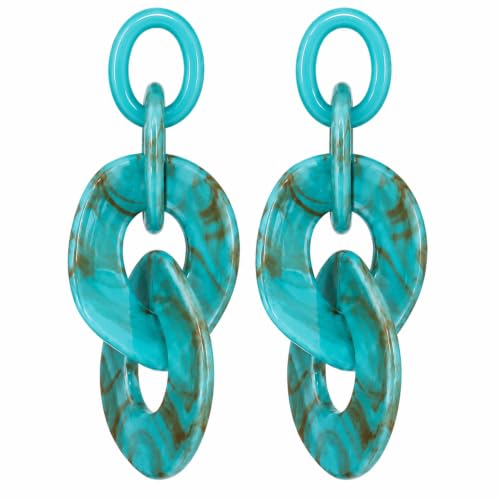 Turquoise Blue Acrylic Dangle Earrings for Women, Geometric Chunky Drop Earrings, Lightweight Statement Link Earrings, Modern Resin Fashion Jewelry