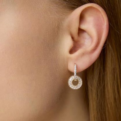 CoBi CZ Hoop Earrings for Women, 14K Gold Plated Round Cubic Zirconia Dangle Huggie Earrings, Dainty Silver Tone Earrings Jewelry Gifts - color: Gold