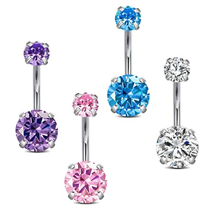 Anicina Belly Button Rings 14G Diamond CZ Belly Rings Surgical Stainless Steel Navel Rings Butterfly Heart Devil Belly Button Piercing Jewelry for Women - color: SetB-silver08