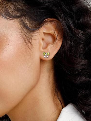 ChicSilver 925 Sterling Silver Bow/Butterfly Earrings for Women Hypoallergenic Birthstone Earrings Dainty Bow/Butterfly Jewelry Gift for Women - color: Bow-August-Peridot