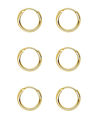 EPIRORA Silver Hoop Earrings- Cartilage Endless Small Hoop Earrings Set for Women Men, 3 Pairs of Hypoallergenic 925 Sterling Silver Tragus Earrings Nose Lip Rings - color: 3 Pairs(10mm*3)-Gold