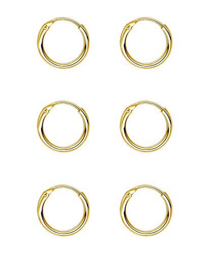EPIRORA Silver Hoop Earrings- Cartilage Endless Small Hoop Earrings Set for Women Men, 3 Pairs of Hypoallergenic 925 Sterling Silver Tragus Earrings Nose Lip Rings - color: 3 Pairs(10mm*3)-Gold