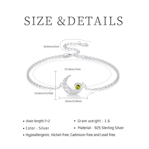 Moon Bracelet for Women 925 Sterling Silver Moonstone/Birthstone Moon Bracelet Butterfly/Dragonfly Bracelet Celtic Moon Butterfly Dragonfly Jewelry Gifts for Women - style: 08 Aug-birthstone