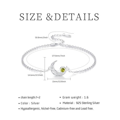 Moon Bracelet for Women 925 Sterling Silver Moonstone/Birthstone Moon Bracelet Butterfly/Dragonfly Bracelet Celtic Moon Butterfly Dragonfly Jewelry Gifts for Women - style: 08 Aug-birthstone