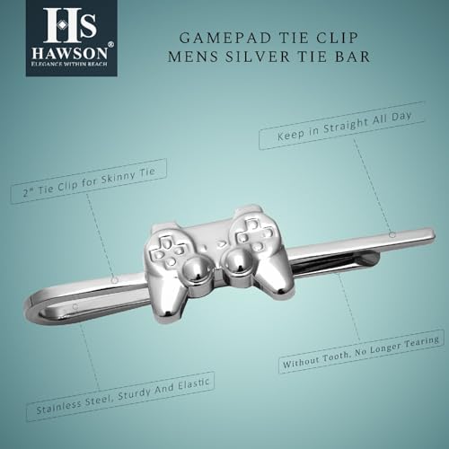 HAWSON Various Tie Clips for Men Unique, Funny Novelty Mens Tie Bar, Personalized Tie Pins for Men, Theme Wedding Party Gifts - style: Game Controller