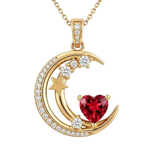 Midari 18K Gold Moon Star Necklace Moon Star Pendant Necklace with 12 Months Birthstones Moons Jewelry Gifts for Women Mom Her - color: 01-January
