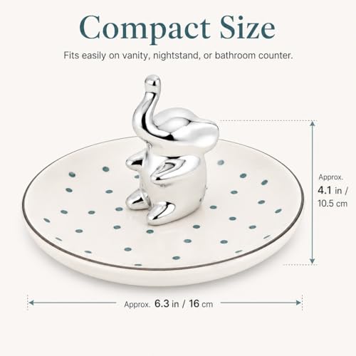 Ring Holder Jewelry Dish Elephant Ceramic Trinket Tray for Rings Earrings Necklace Bracelet Keys, Silver Elephant Jewelry Organizer Dish for Vanity Nightstand Bathroom Countertop - color: Elephant