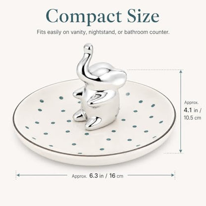 Ring Holder Jewelry Dish Elephant Ceramic Trinket Tray for Rings Earrings Necklace Bracelet Keys, Silver Elephant Jewelry Organizer Dish for Vanity Nightstand Bathroom Countertop - color: Elephant