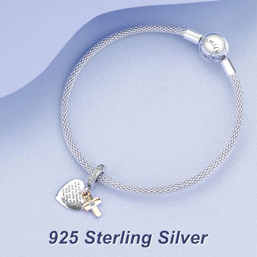 14K Gold Plated Silver Charms for Pandora, Women Heart Family Love Pet Animal Bead Dangle for Bracelets Necklace Jewelry Gift - color: Cross Bible Love Plaque