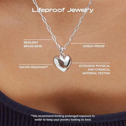 Ana Luisa Lev Puffy Heart Necklace for Women - Paperclip Chain w/ 14K Gold Plated & Silver Rhodium Plated Small Puffed Heart Pendant - Hypoallergenic, Water-Resistant, Tarnish-Free Jewelry - style: Paperclip Chain - Silver