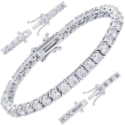Moissanite Tennis Bracelet for Women Men S925 Sterling Silver D Color VVS1 Round Cut Moissanite Bracelet - color: Silver