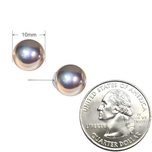 Grey Faux Pearl Stud Earrings, S925 Silver Posts Hypoallergenic for Women - color: Silvery Grey, size: 10mm