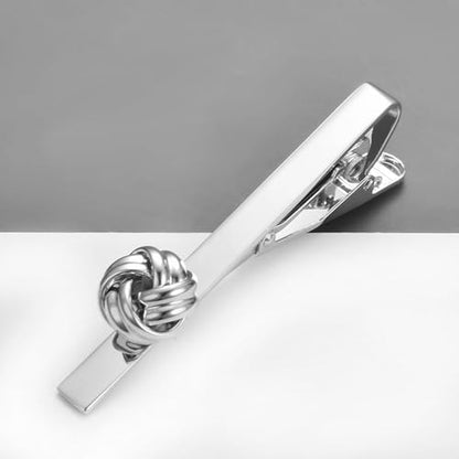 Pearl Rose Tie Clip Cufflinks Set for Men Gold Silver Gun-black Cufflinks and Tie Clip Groom Wedding Business Jewelry - style: Knot-Silver