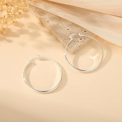 Apsvo Hoop Earrings for Women, 5mm Wide 14K Gold Plated/Silver Hoop Earring Hypoallergenic 925 Sterling Silver Earrings Lightweight Large Earrings for Women - color: 3mmWide-40mmSilver