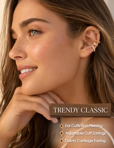 LOLIAS 4 Pairs Ear Cuffs Non Piercing - 14K Gold Plated Ear Cuff Earrings for Women Ear Cuff for Non Pierced Ears Clip on Cartilage Earring Adjustable Fake Earrings Set - style: Stars -14K Gold Plated