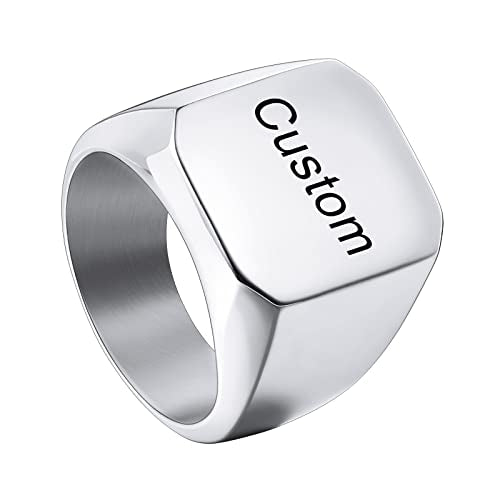 INBLUE Personalized Engraved Initial Monogram Signet Rings for Man Women Stainless Steel Rings Customize Jewelry with Ring Size Adjuster - color: Silver: Text