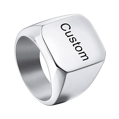 INBLUE Personalized Engraved Initial Monogram Signet Rings for Man Women Stainless Steel Rings Customize Jewelry with Ring Size Adjuster - color: Silver: Text