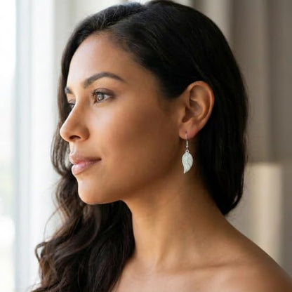 Leaf Dangle Earrings for Women, Boho Tropical Dangling Jewelry, Summer Earring Accessory, Birthday Gift for Her - color: White