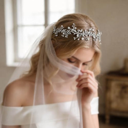 Bridal Headpiece Wedding Headband Rhinestone Hair Accessories for Birthday Party First Communion (Silver) - color: Silver