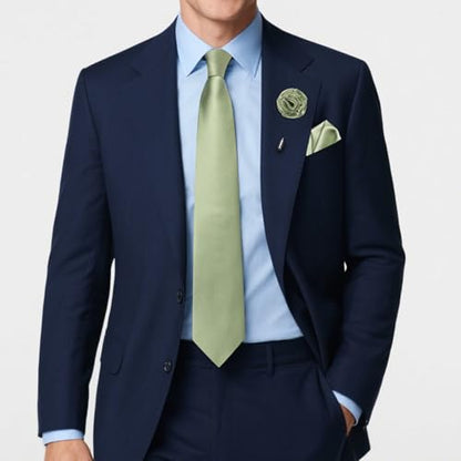 Solid Color Tie and Pocket Square with Tie Clip Lapel Pin Silk Formal Necktie Set Wedding Formal - color: Sage Green