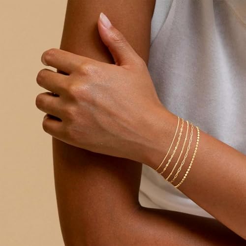 5Pcs Thin Silver Plated Bracelets Sets for Women Dainty | Silver Jewelry Trendy Stackable Rope Snake Box Figaro Chain Bracelets Pack Costume Fashion Gifts - style: 5Pcs BRACELET SET-02