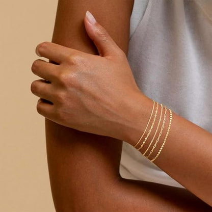 5Pcs Thin Silver Plated Bracelets Sets for Women Dainty | Silver Jewelry Trendy Stackable Rope Snake Box Figaro Chain Bracelets Pack Costume Fashion Gifts - style: 5Pcs BRACELET SET-02
