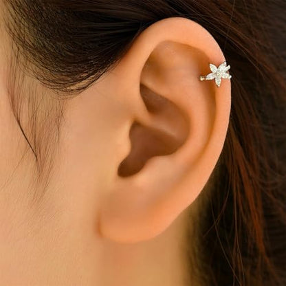 Ear Cuff Earrings for Women Non Piercing Faux Earring Cuff Rose Gold Earring Cuffs Non Pierced - color: Silver flower ear cuff