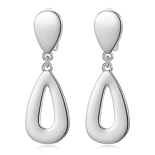 MUYAN Gold Clip On Drop Earrings for Women Non Piercing Dangle Earrings Fashion Jewelry - color: A Clip Silver