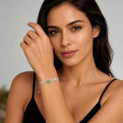 1CT Rose Heart Birthstone Bracelet for Women Love Gift - style: Aug Olive Silver