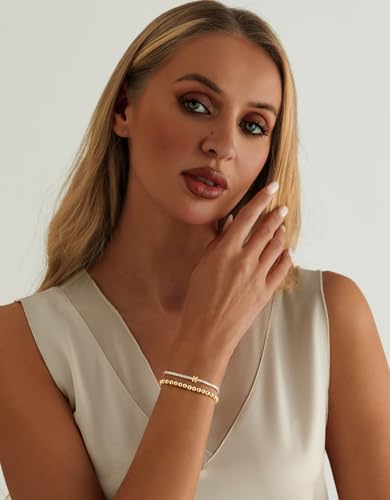 14K Gold Plated Bracelets for Women Dainty Tennis Initial Bracelet Trendy Beaded Stackable Charm Bracelets Layered Waterproof Bracelet Dainty Bracelet for Women Jewelry Gifts - style: K