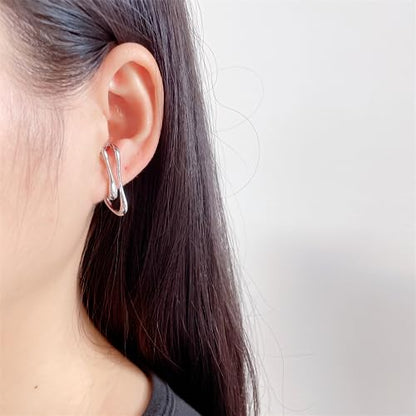 Minimalist Double Line Teardrop Cuff Wrap Clip on Earrings for Women Non Pierced Ear Unique Design 14K Gold Plated Silver Fake Hoop Hypoallergenic Fashion Trendy Jewelry - color: silver